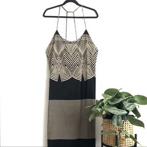 MONO B Black and Tan Maxi Dress